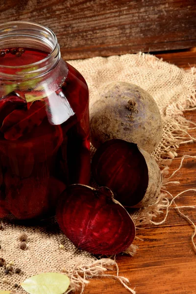 Pieces Garlic Beets Spices Next Jar Pickled Beets Jar — Stock Photo, Image