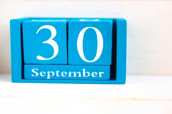 September Wooden Background Handmade Wooden Cube Calendar Date Month Day — Stock Photo, Image