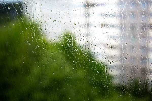 Regentropfen Fenster Mit Stadtlandschaft Draußen — Stockfoto