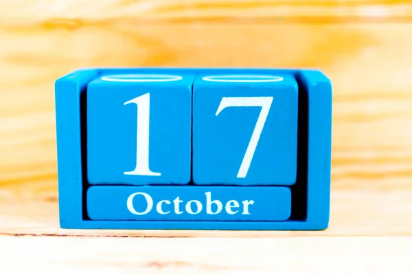 Oktober Blå Kub Kalender Med Månad Och Datum Trä Bakgrund — Stockfoto