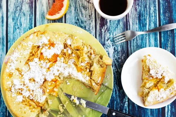 Delicioso Pastel Manzana Casero Dulce Taza Café Sobre Fondo Madera — Foto de Stock