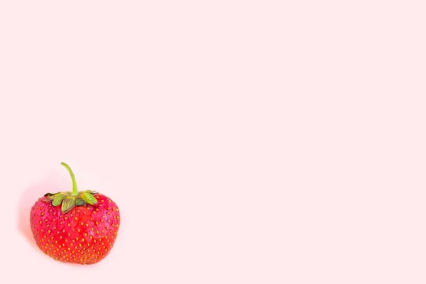 パステルピンクの背景に新鮮な甘いイチゴ 最小限のコンセプト コピースペース — ストック写真