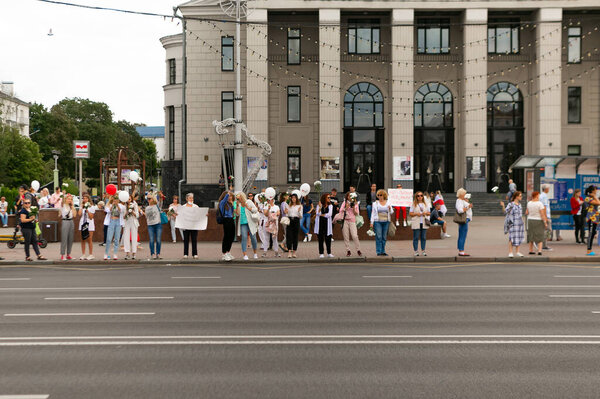 : Peaceful protests in Belarus. Presidential elections in Belarus 2020. Women and flowers in Belarus