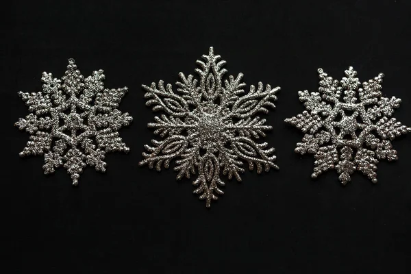 Decorative Snowflakes Black Background Merry Christmas Happy New Year — Stock Photo, Image