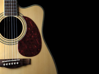 altı - siyah bir arka plan üzerinde dize akustik gitar. düşük anahtar. müzik günü