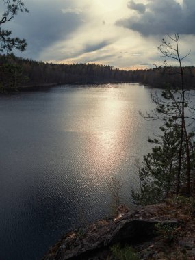 Mystical Twilight Lake. Sunset on the lake. clipart