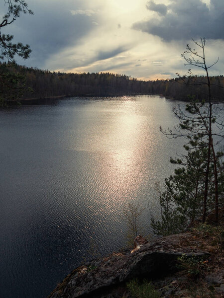 Mystical Twilight Lake. Sunset on the lake.