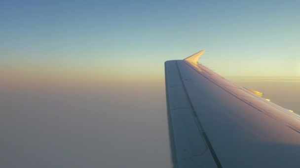 Vista illuminatore con cielo mattutino e ala aereo — Video Stock