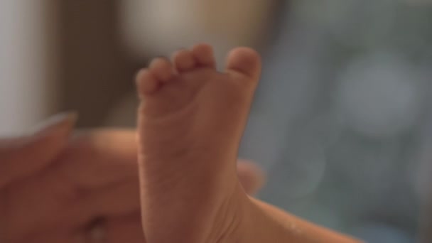 Moeder de tenen van de pasgeboren baby kussen — Stockvideo