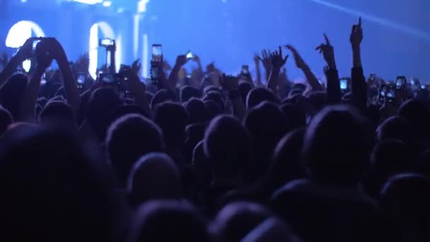 Multitud de fanáticos de la música bailando en el concierto — Vídeo de stock