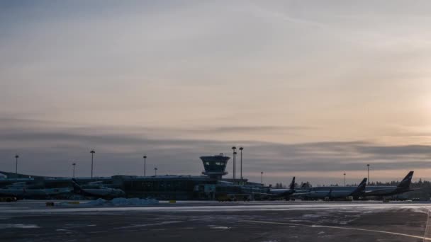 Timelapse van verkeer op Terminal D van Sheremetyevo Airport, Moskou — Stockvideo