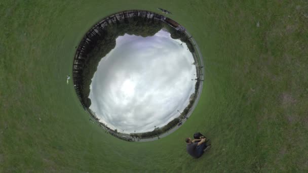 Spherical timelapse of city street, view with green grass around — Stock Video