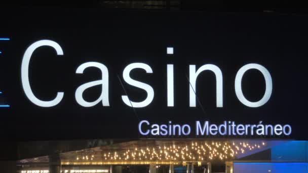 Casino Mediterraneo, striscione illuminato di notte — Video Stock