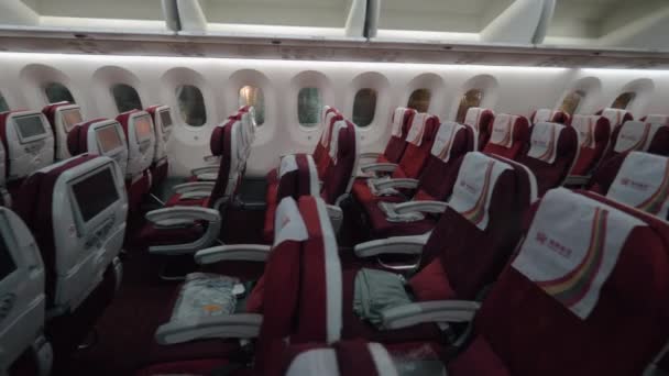 Cabina vacía de los aviones de Hainan Airlines. Clase económica — Vídeos de Stock