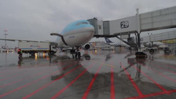 Avión de Korean Air después de su llegada al aeropuerto de Sheremetyevo, Moscú — Vídeo de stock