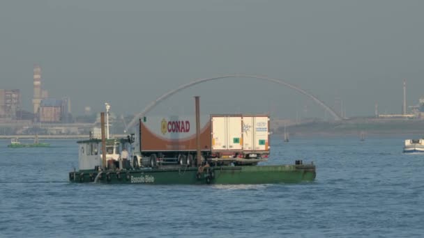 Barge transporting lorries — Stock Video