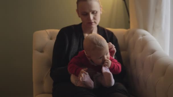 Adorable baby girl with her mother at home — Stock Video