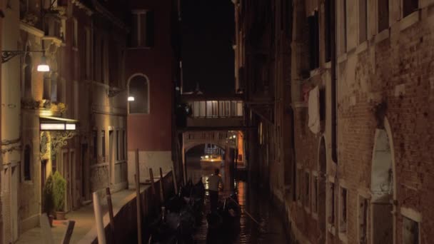 Gondelier met gondel boten in Venetië Italië — Stockvideo