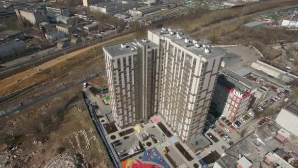 Вид с воздуха на строящийся жилой комплекс в Москве, Россия — стоковое видео