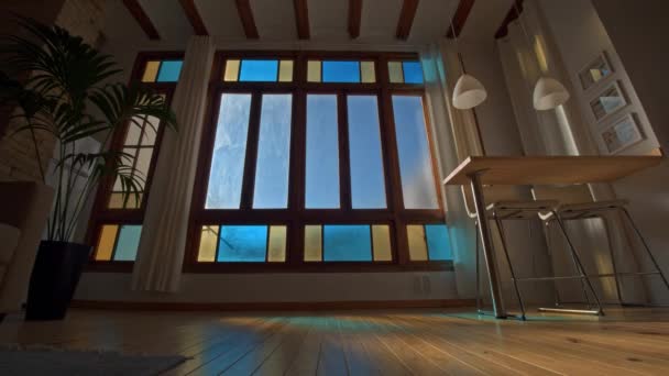 Хронометраж солнца, сияющий через окно дома — стоковое видео