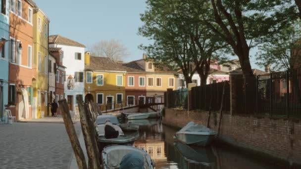 Cinemagraph Burano Island Scene Italy Colourful Houses Canal Moored Boat Video Clip