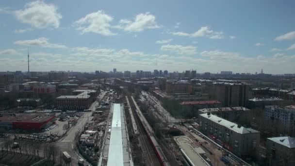 Moscow aerial view with train running across the city, Russia — Stock Video