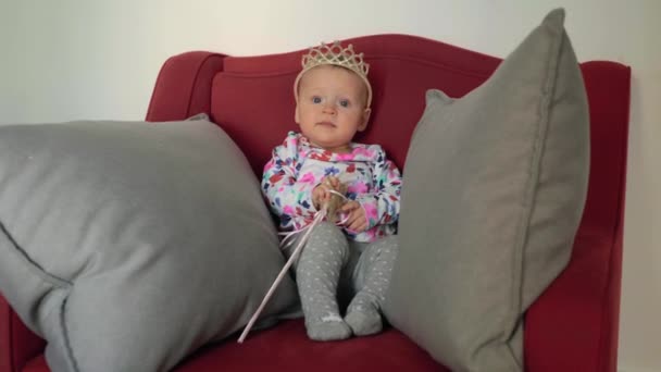 Baby girl as little princess — Stock Video