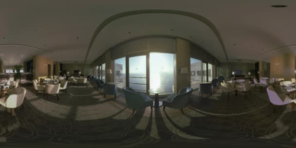 360 VR Restaurante con vistas al mar en el último piso del hotel — Vídeo de stock