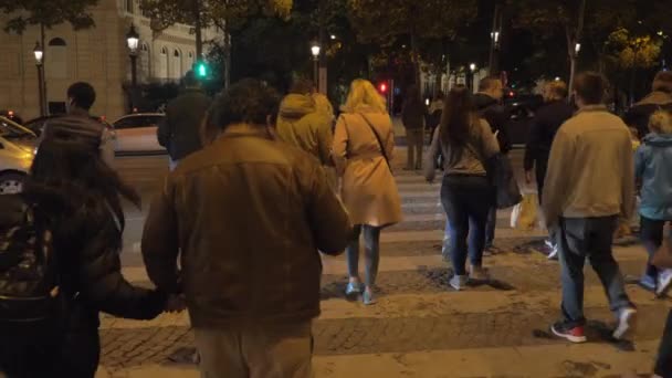 Busy crosswalk in night Paris, France — Stock Video