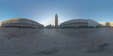 360 Vr Piazza San Marco Bazilikası ve Campanile ile. Sabah manzarası, Venedik