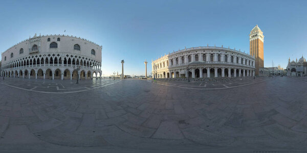 360 VR St. Marks Square overlooking lagoon. Venice landmark, Italy