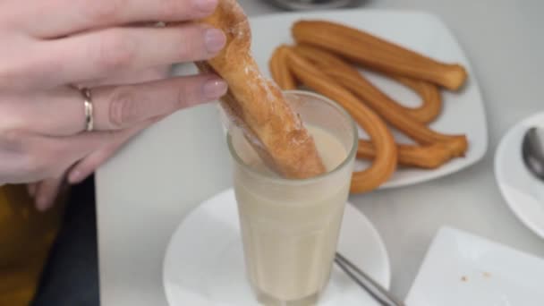 Delicious fartons with horchata in Valencia, Spain — Stock Video