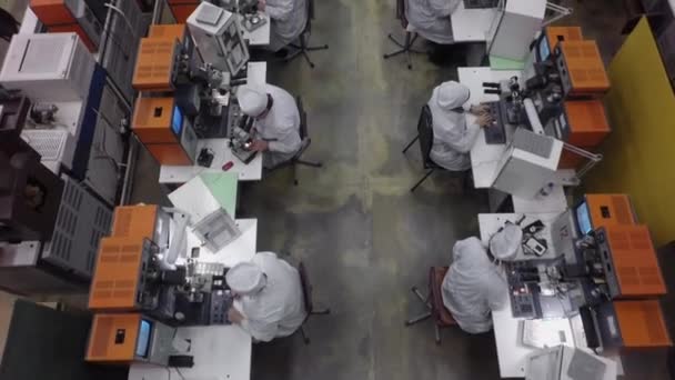 At the factory of high-sensitivity equipment, aerial view — Stock Video