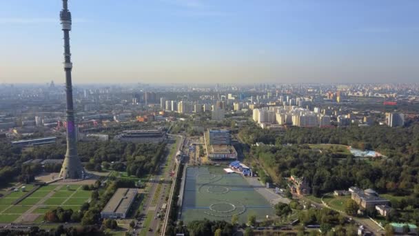 Aerial Moscow view with Ostankino Tower, Russia — Stock Video