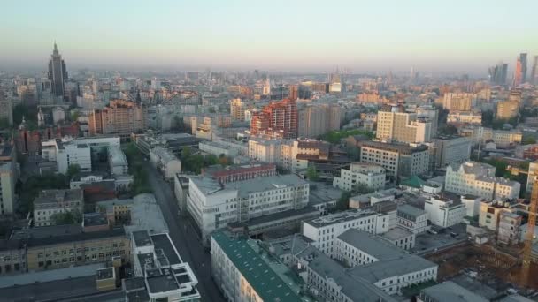 Lucht panorama van morgen Moskou, Rusland — Stockvideo