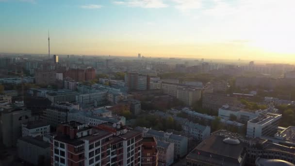 Flygvy över Moskva vid Sunrise, Ryssland — Stockvideo