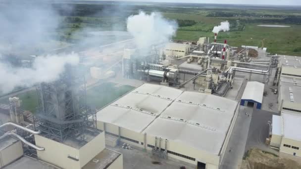 Houtverwerkende fabriek, luchtfoto — Stockvideo