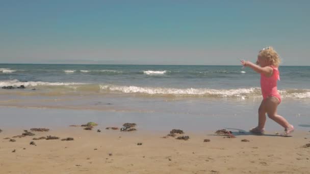 Petite fille marchant au bord de la mer — Video