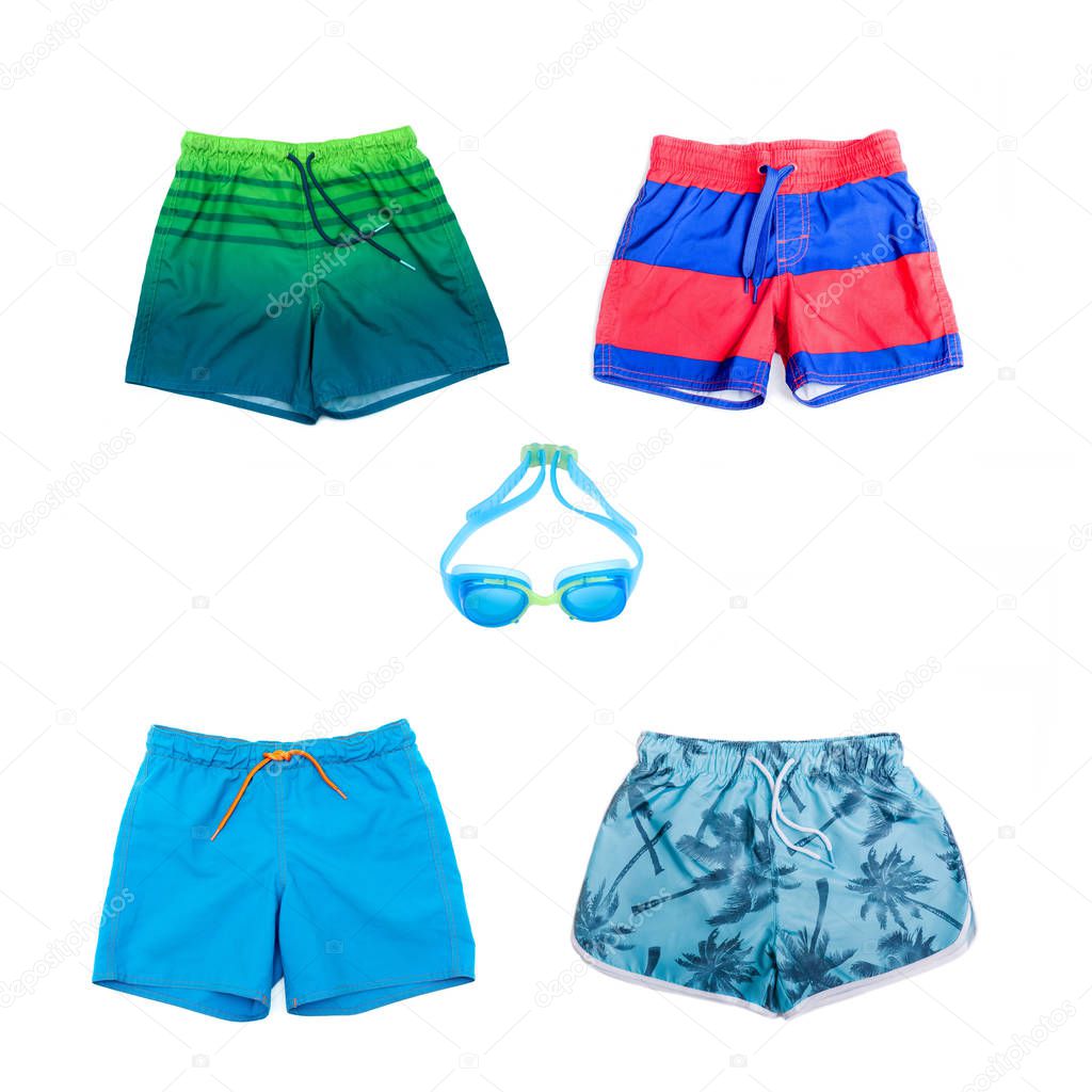 Collage of different shorts for boys of different colors