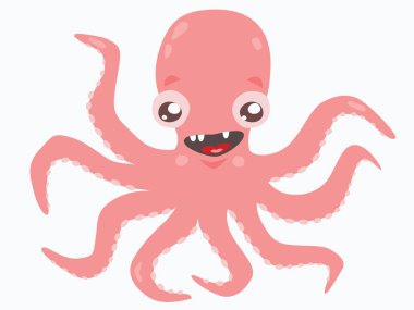 Beyaz izole arka planda şirin pembe ahtapot.