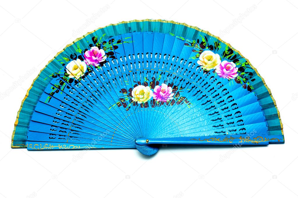 Blue Open Hand Fan Isolated on a White Background