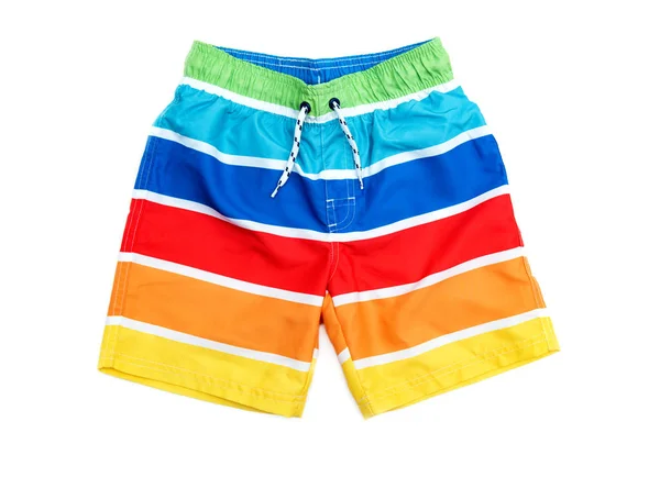 Swimming shorts for boy in stripes of different colors. — Stock Photo, Image