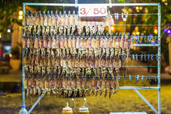 Dried Squid Hang Line Night Dried Squid Grill Sed Favorite — Stock Photo, Image