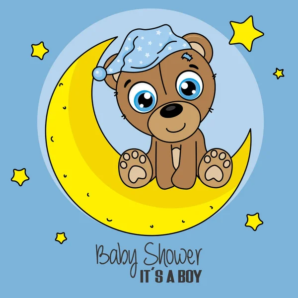 Ντους Αγόρι Μωρών Αρκούδα Βραδινό Ποτό Που Κάθεται Στο Φεγγάρι — Διανυσματικό Αρχείο
