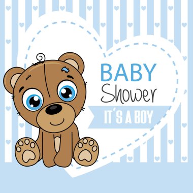 Bebek duş kartı. sevimli ayı. metin için yer