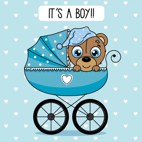 Ντους Αγόρι Μωρών Φέρουν Μέσα Μωρό Καλάθι — Διανυσματικό Αρχείο
