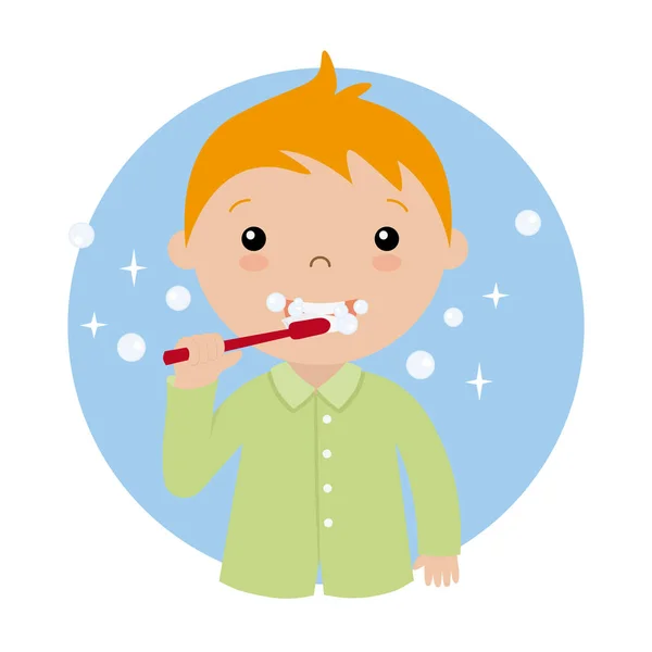 Pequeño Niño Cepillándose Los Dientes — Vector de stock