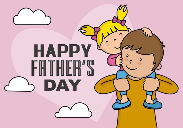 Boldog Apák Napja Kislány Mászni Vállán Pápa — Stock Vector