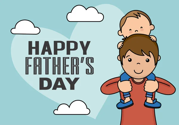 Heureux Jour Des Pères Petit Garçon Monter Sur Les Épaules — Image vectorielle