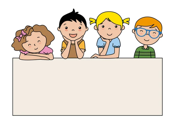 Grupo Niños Con Cartel Espacio Para Texto — Vector de stock